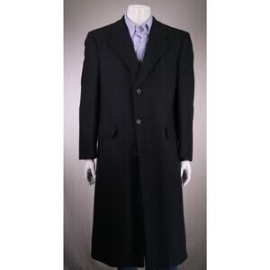 Burberrys Vintage Men's Gray Herringbone Wool Full Length Overcoat 40 42 Large